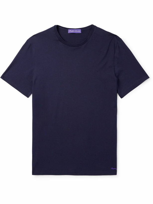Photo: Ralph Lauren Purple label - Logo-Embroidered Cotton-Lisle T-Shirt - Blue