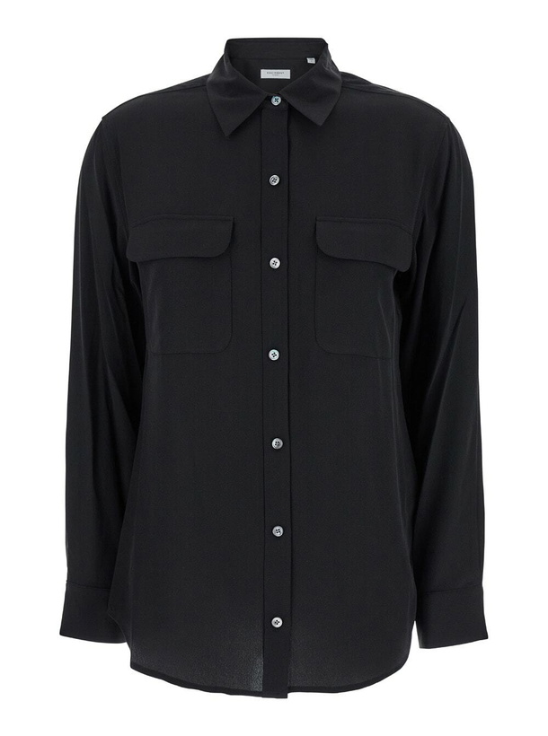 Photo: Equipment signature Black Shirt With Patch Pockets In Silk Woman