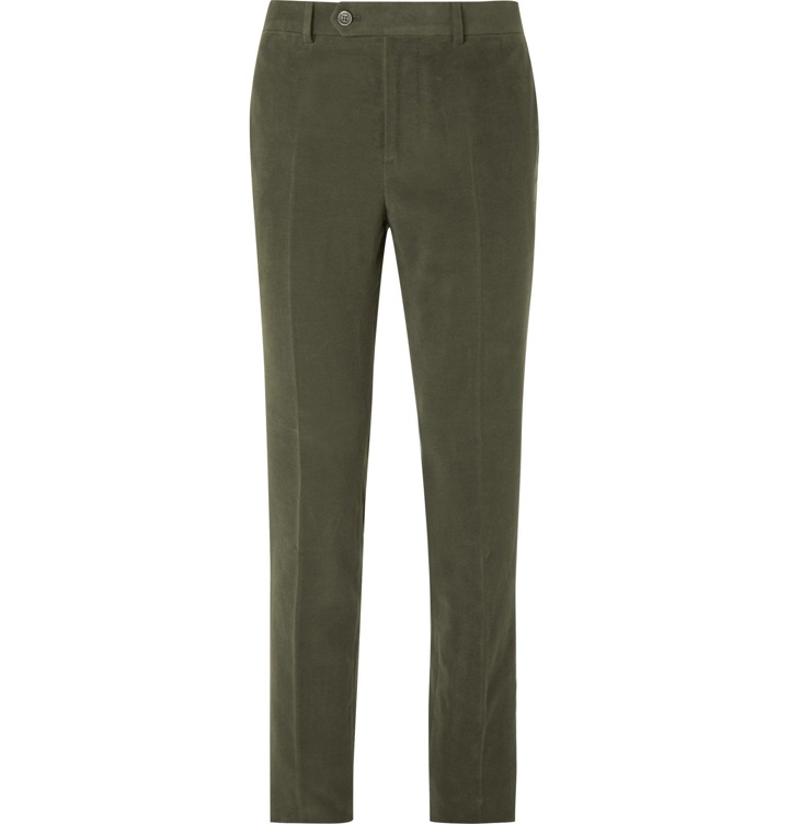 Photo: Brunello Cucinelli - Dark-Sage Slim-Fit Cotton and Cashmere-Blend Suit Trousers - Green
