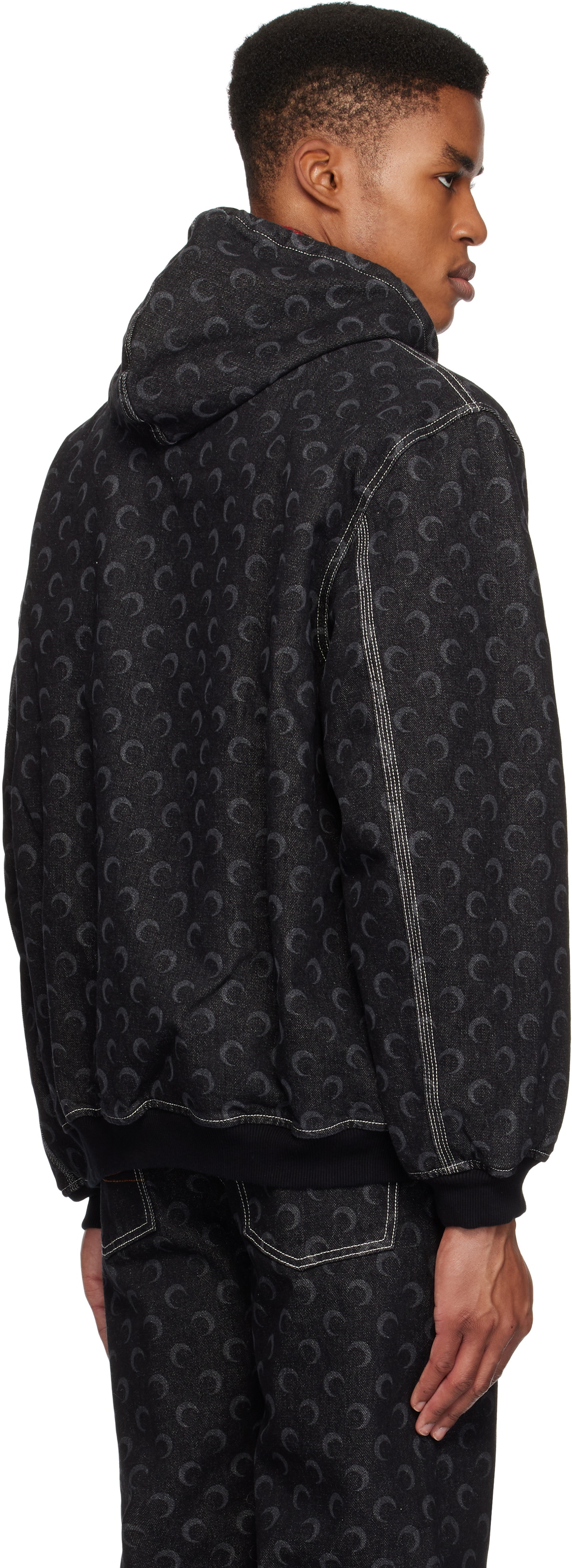 Marine Serre Black Moon Laser Padded Denim Jacket