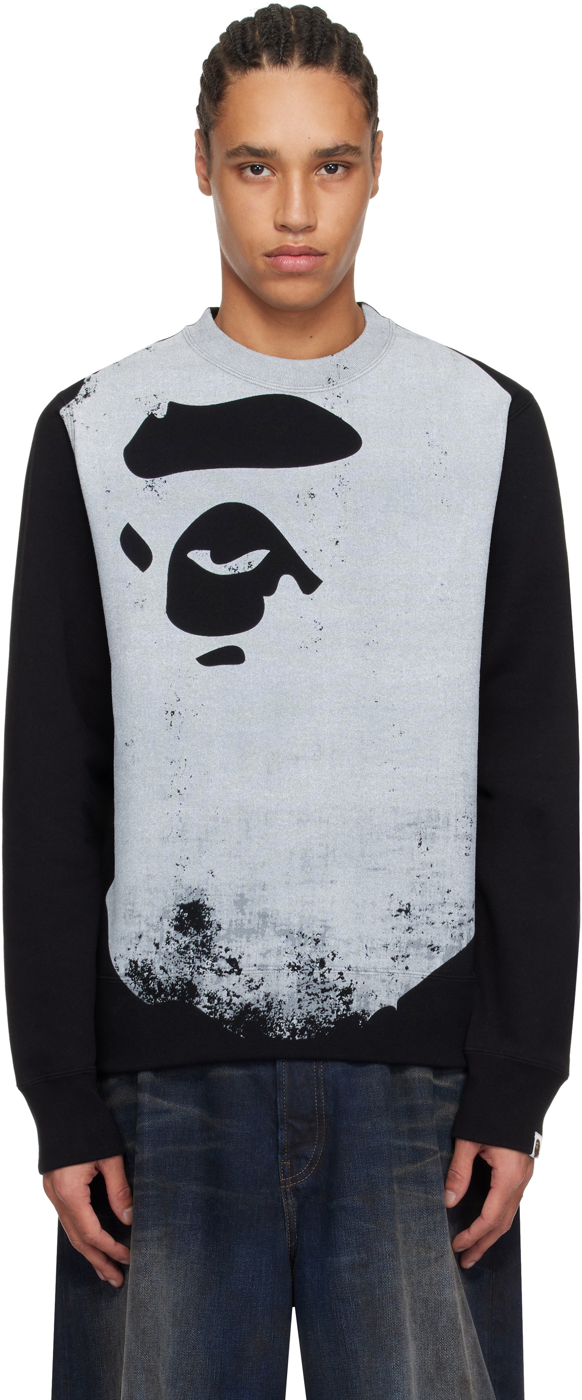 BAPE Gray Camo Ape Head One Point Crewneck Sweatshirt A BAPE Gray Camo Ape Head One Point Crewneck Sweatshirt A