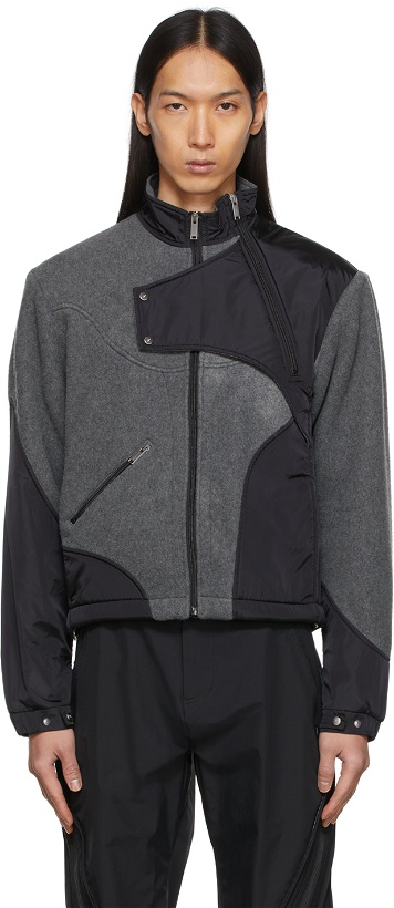 Photo: HELIOT EMIL Grey & Black Paneled Fleece Jacket