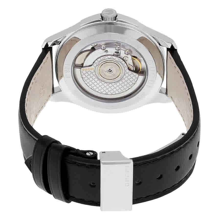 Gucci G-Timeless Automatic Grey Dial Black Leather Mens Watch YA126319