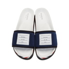 Thom Browne Navy 4-Bar Pool Slides