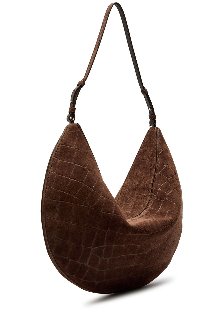 Jacquemus Le Sac Ovalo Crocodile-effect Suede Tote - Dark Brown - One Size