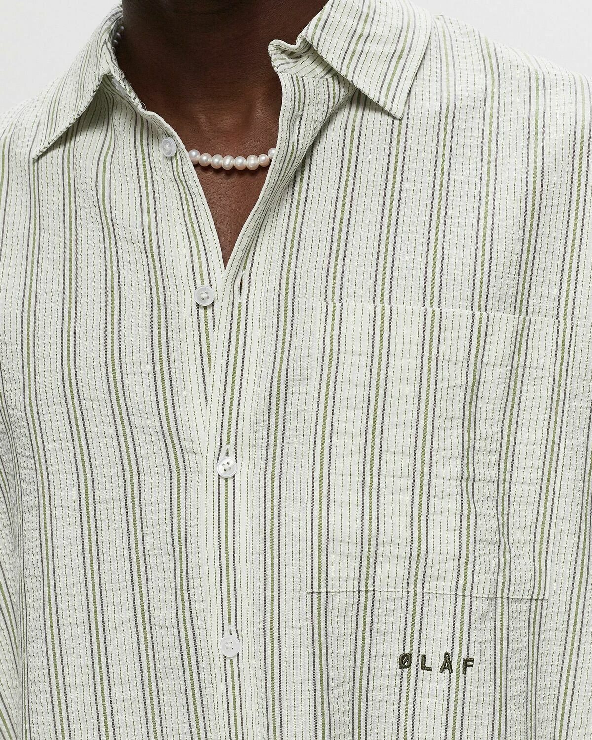 ølåf Seersucker Boxy Shirt Green Longsleeves OLAF HUSSEIN