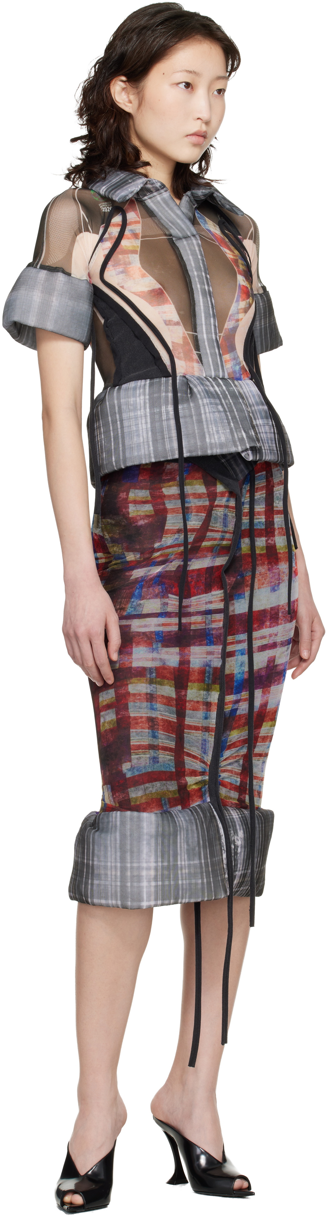 Ottolinger Red & Gray Mesh Padded Midi Skirt