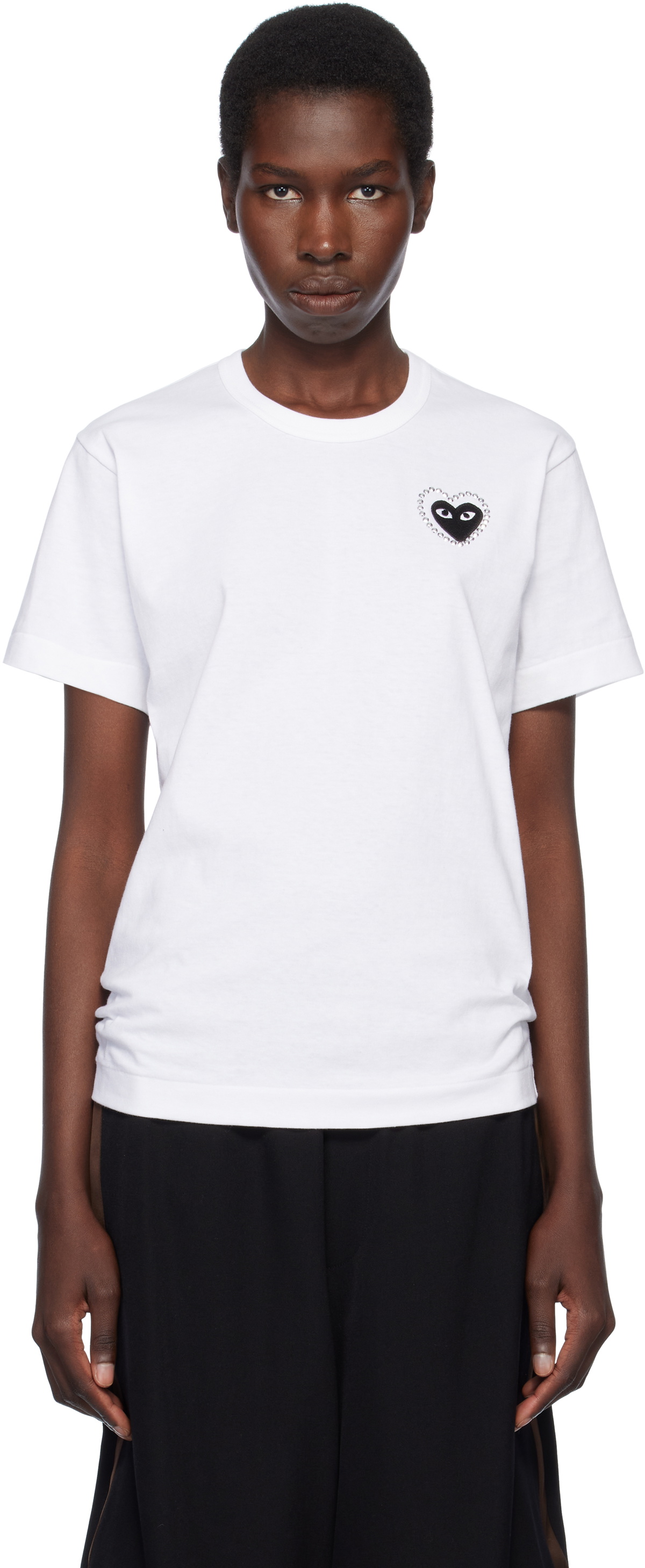 COMME des GARÇONS PLAY White Metal Stone Emblem Black Heart T-shirt