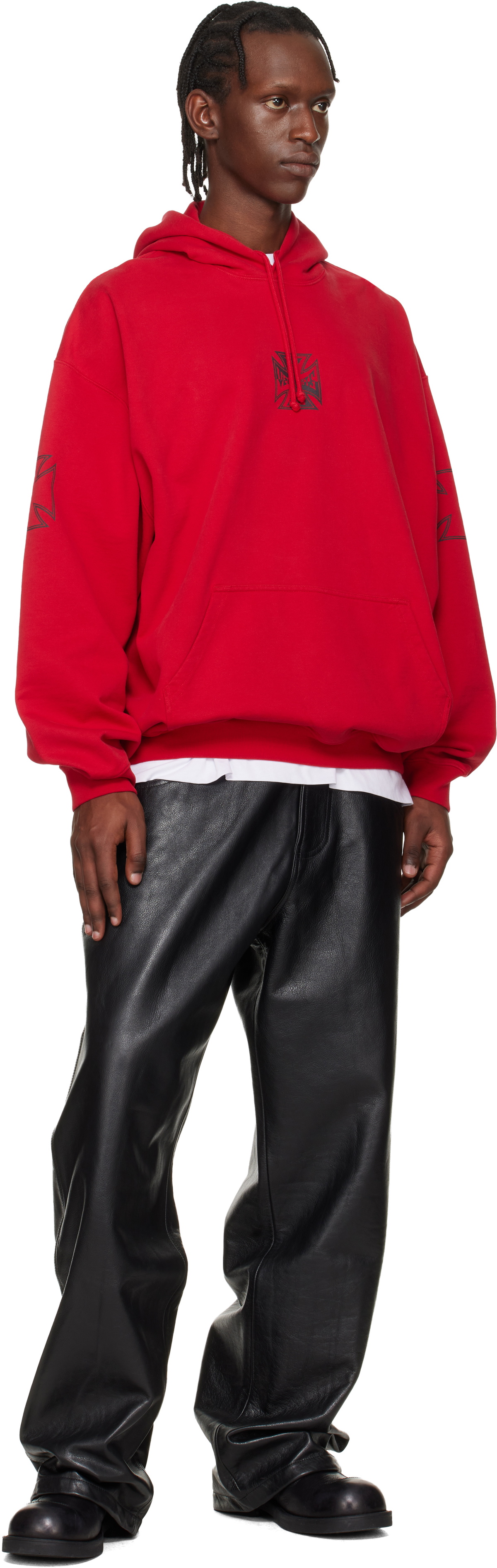 VETEMENTS Red Tripple Biker Cross Logo Hoodie Vetements