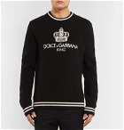 Dolce & Gabbana - Contrast-Tipped Logo-Embroidered Virgin Wool-Blend Sweater - Black