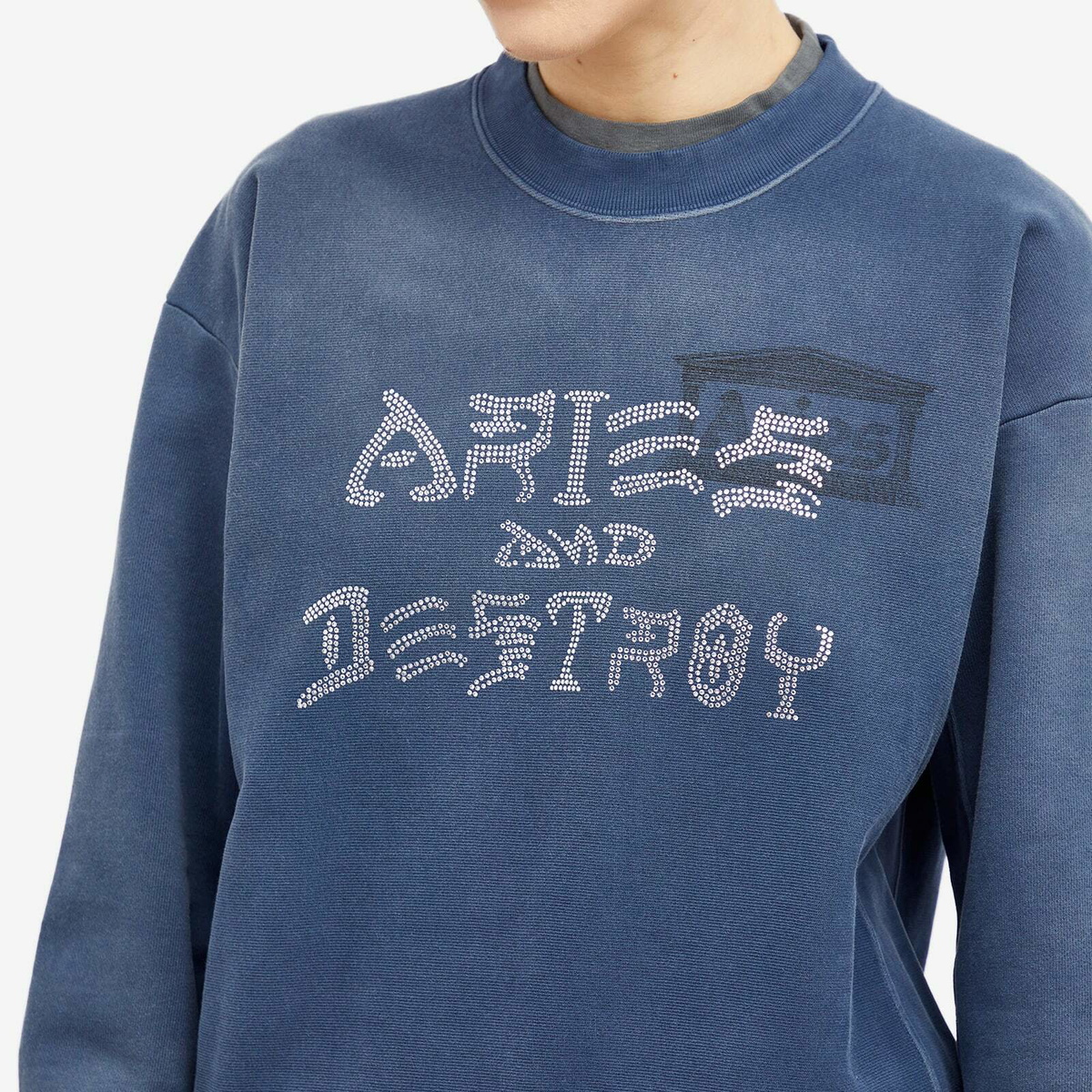 Aries Women's Aged and Destroy Diamante Crew Sweat in Navy