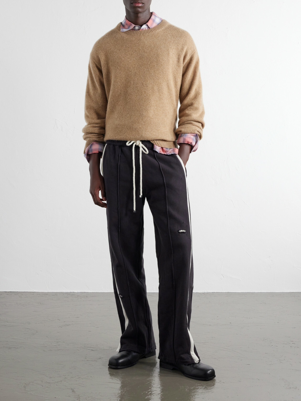 NAHMIAS - Repaired Wide-Leg Cotton-Jersey Drawstring Sweatpants - Black
