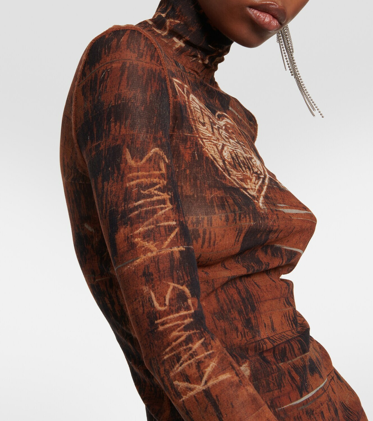 Jean Paul Gaultier x KNWLS printed mesh high-neck top