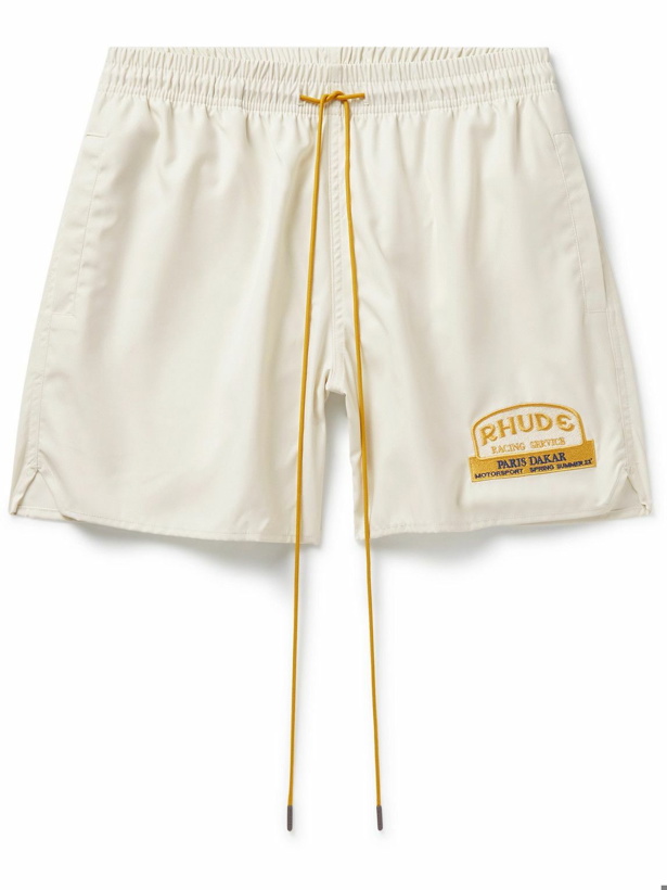 Photo: Rhude - Straight-Leg Mid-Length Logo-Embroidered Swim Shorts - Neutrals