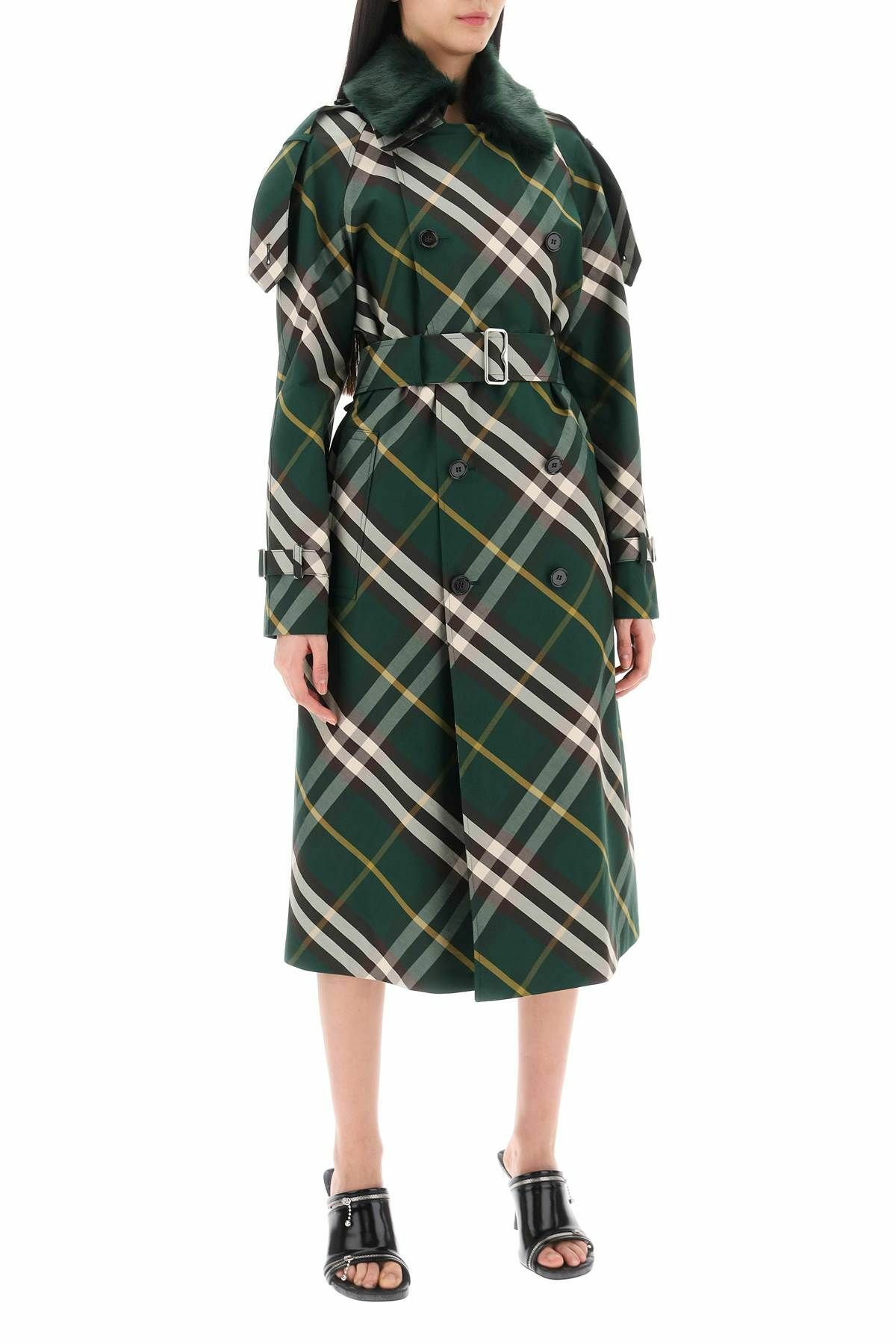 BURBERRY kensington trench coat with check pattern Green Burberry