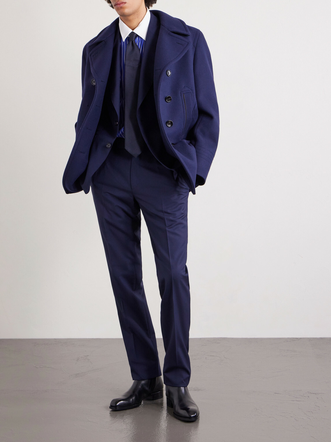 TOM FORD - Double-Breasted Wool Coat - Blue
