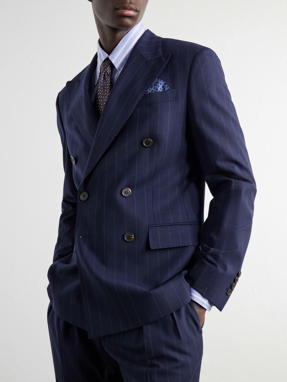 Polo Ralph Lauren - Double-Breasted Striped Wool-Blend Suit Jacket - Blue