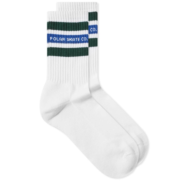 Photo: Polar Skate Co. Men's Fat Stripe Sock in White/Green/Blue