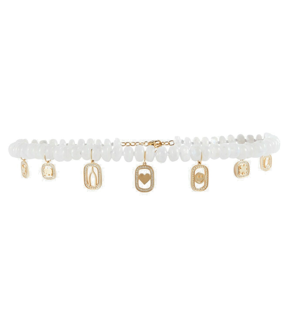 Photo: Sydney Evan Multi-charm 14kt gold necklace with moonstone and diamonds