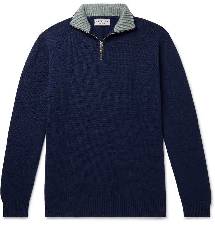 Photo: Purdey - Slim-Fit Mélange Cashmere Half-Zip Sweater - Blue