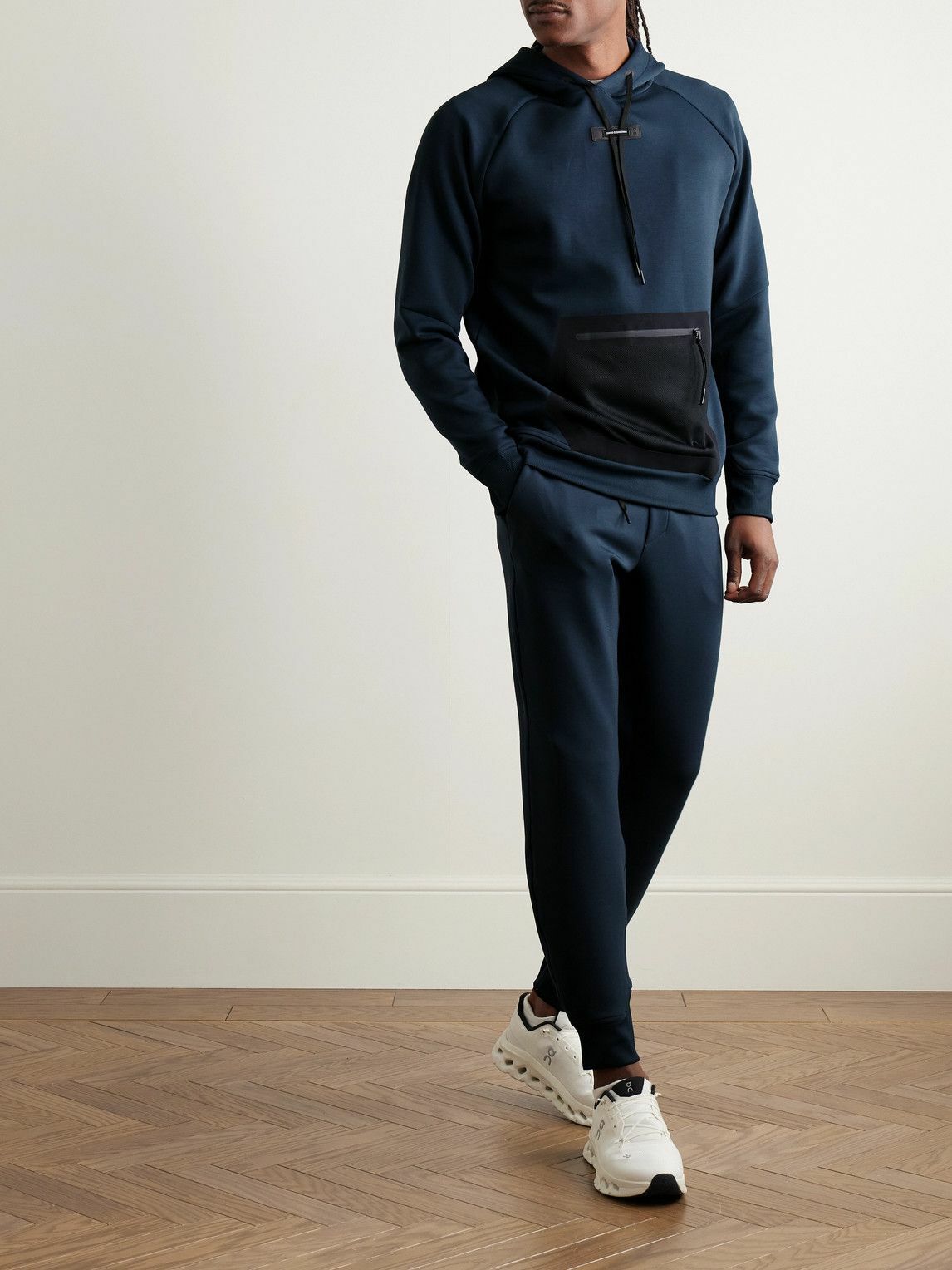 ON - Mesh-Panelled Logo-Appliquéd Recycled-Jersey Hoodie - Blue