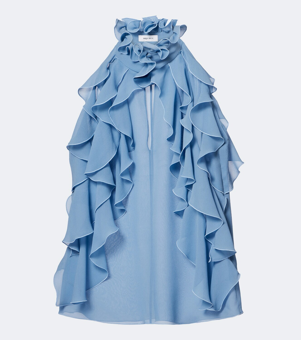 McQueen Ruffled cutout silk georgette top