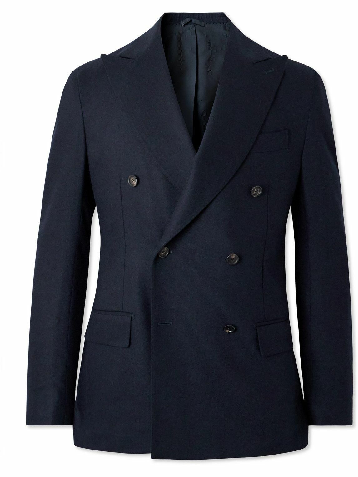 Photo: De Petrillo - Double-Breasted Wool-Blend Flannel Suit Jacket - Blue