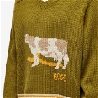 Bode Men's Cattle Sweater in Green