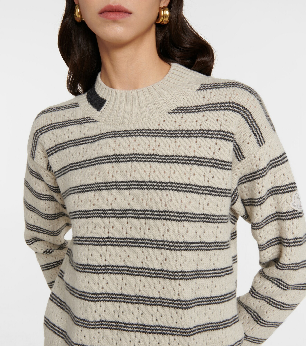 Moncler - Striped pointelle-knit wool sweater
