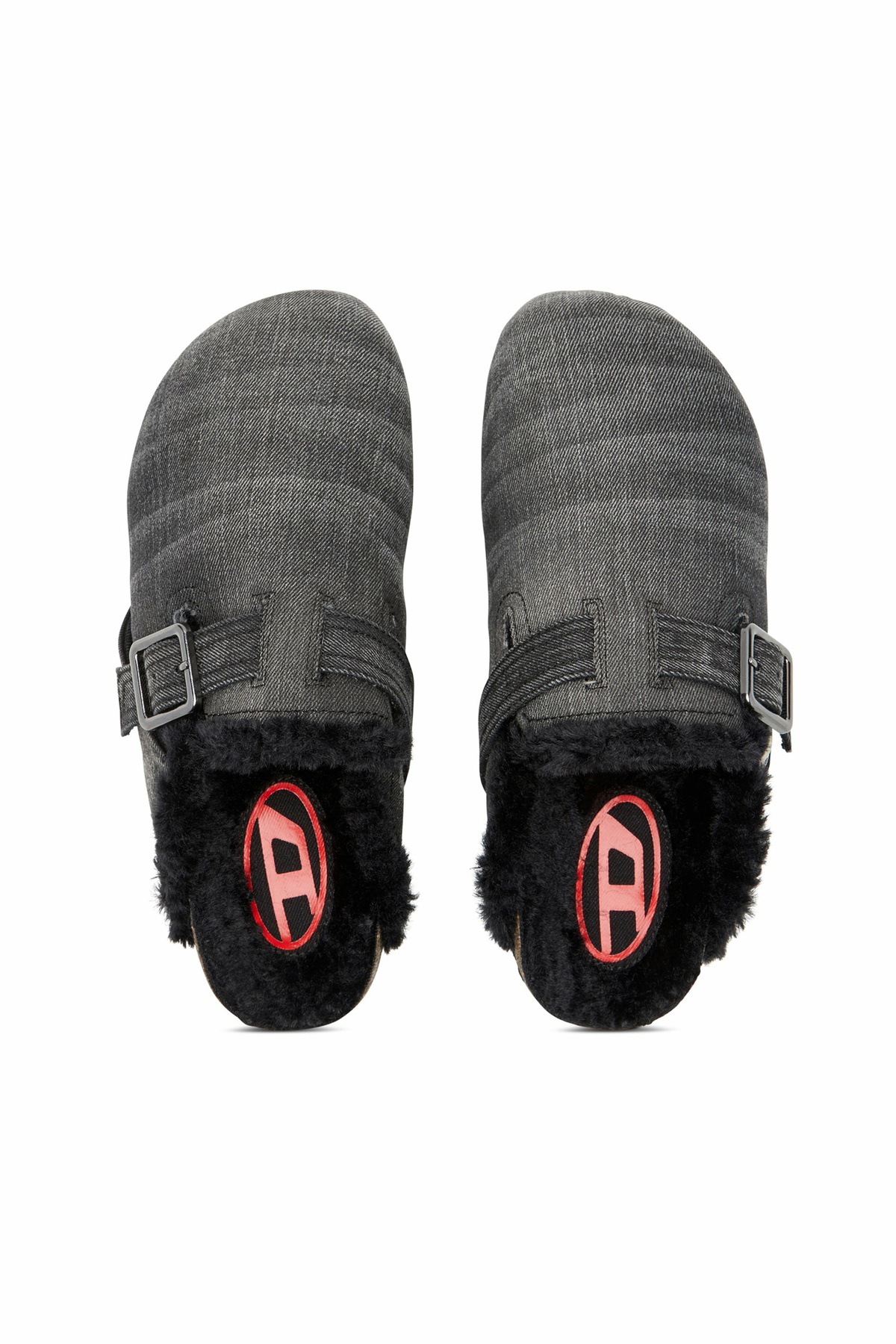 Diesel D-Woodstock-Denim mules with fluffy lining - Slides Mens in Black