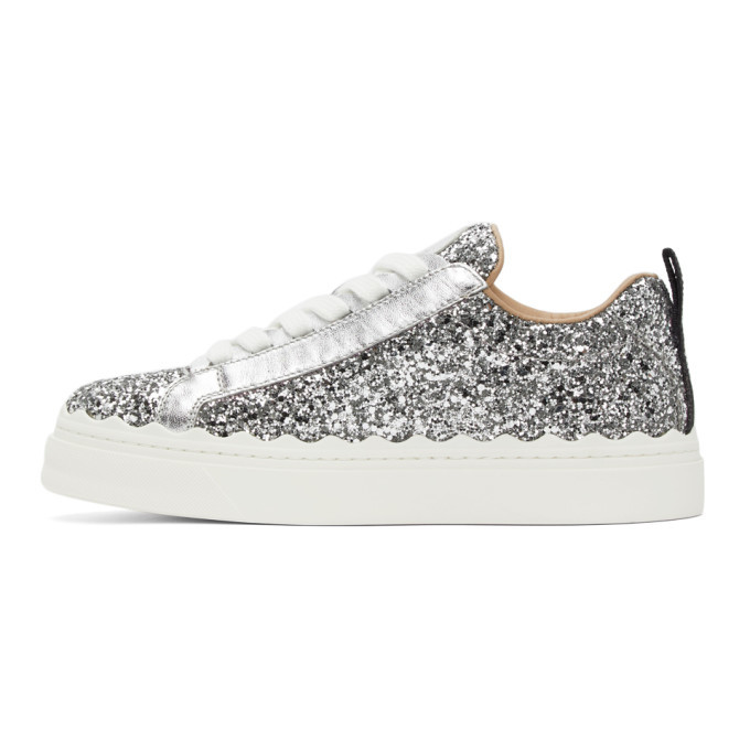 セール【Chloe】エンボスレザー☆Lauren スニーカー Silver Chloe Silver Glitter Lauren Sneakers Chloe