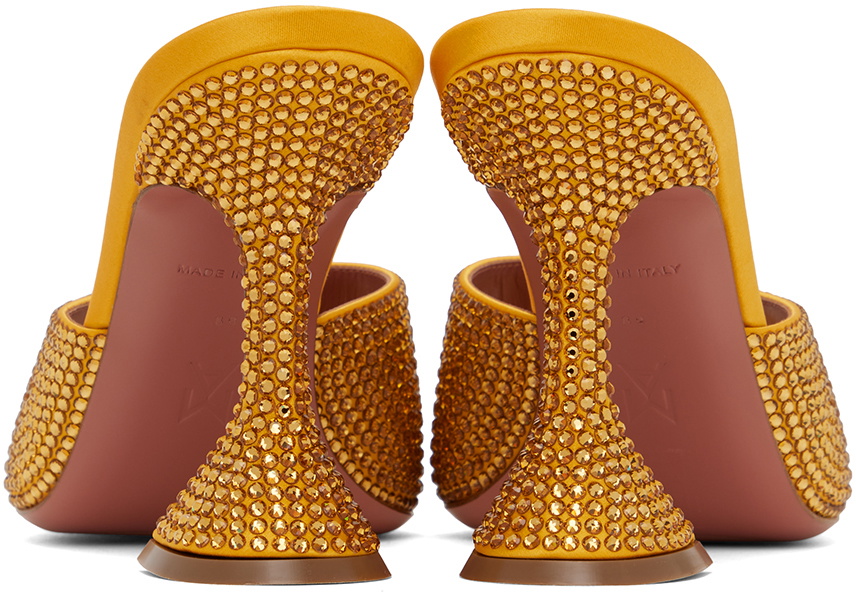 サンダル・ミュール AMINA MUADDI Women Sandals 14S363515LUP Yellow Amina Muaddi Yellow Lupita Crystal Slipper Heeled Sandals