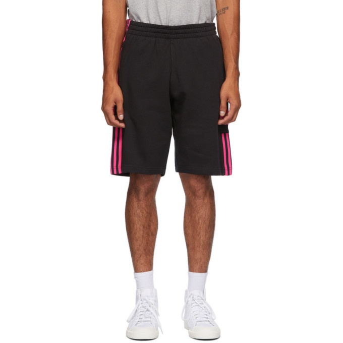 Photo: adidas Originals Black and Pink 3D Trefoil 3-Stripe Sweat Shorts
