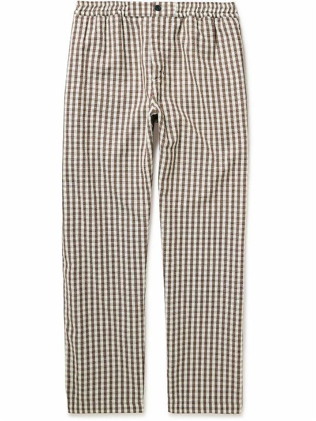 Photo: mfpen - Easy Straight-Leg Checked Cotton, TENCEL™ Lyocell and Linen-Blend Trousers - Brown