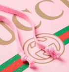 Gucci - Appliquéd Logo-Print Loopback Cotton-Jersey Hoodie - Men - Pink