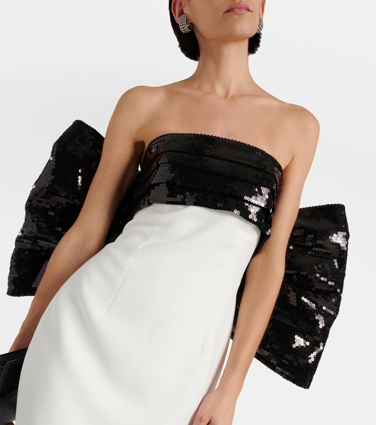 Mônot Sequined bow-detail off-shoulder gown