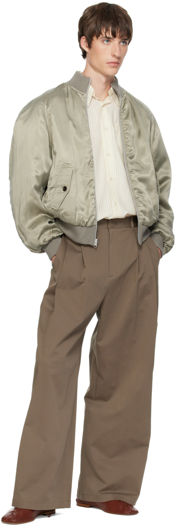 AMOMENTO Green Ribbed Silky Bomber Jacket