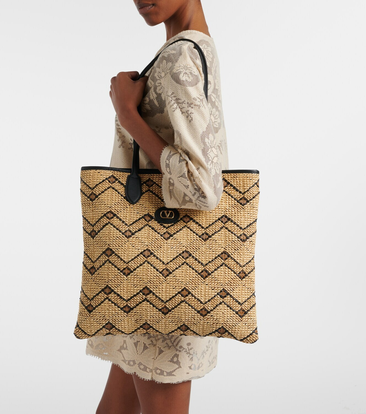 Valentino Garavani VLogo N/S Medium raffia tote bag