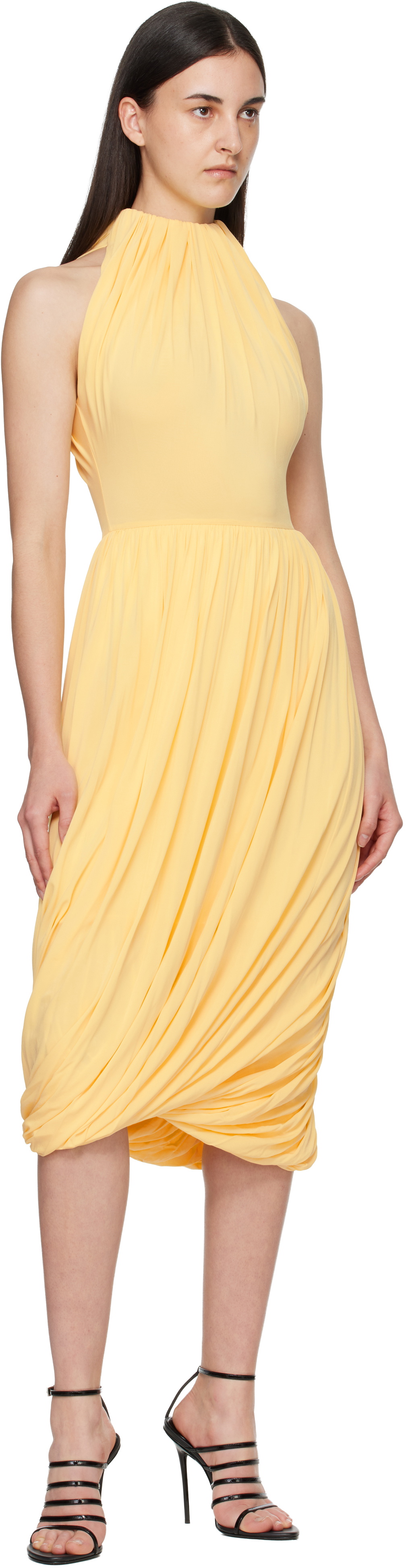 ALAÏA Yellow Twisted Soft Jersey Midi Dress