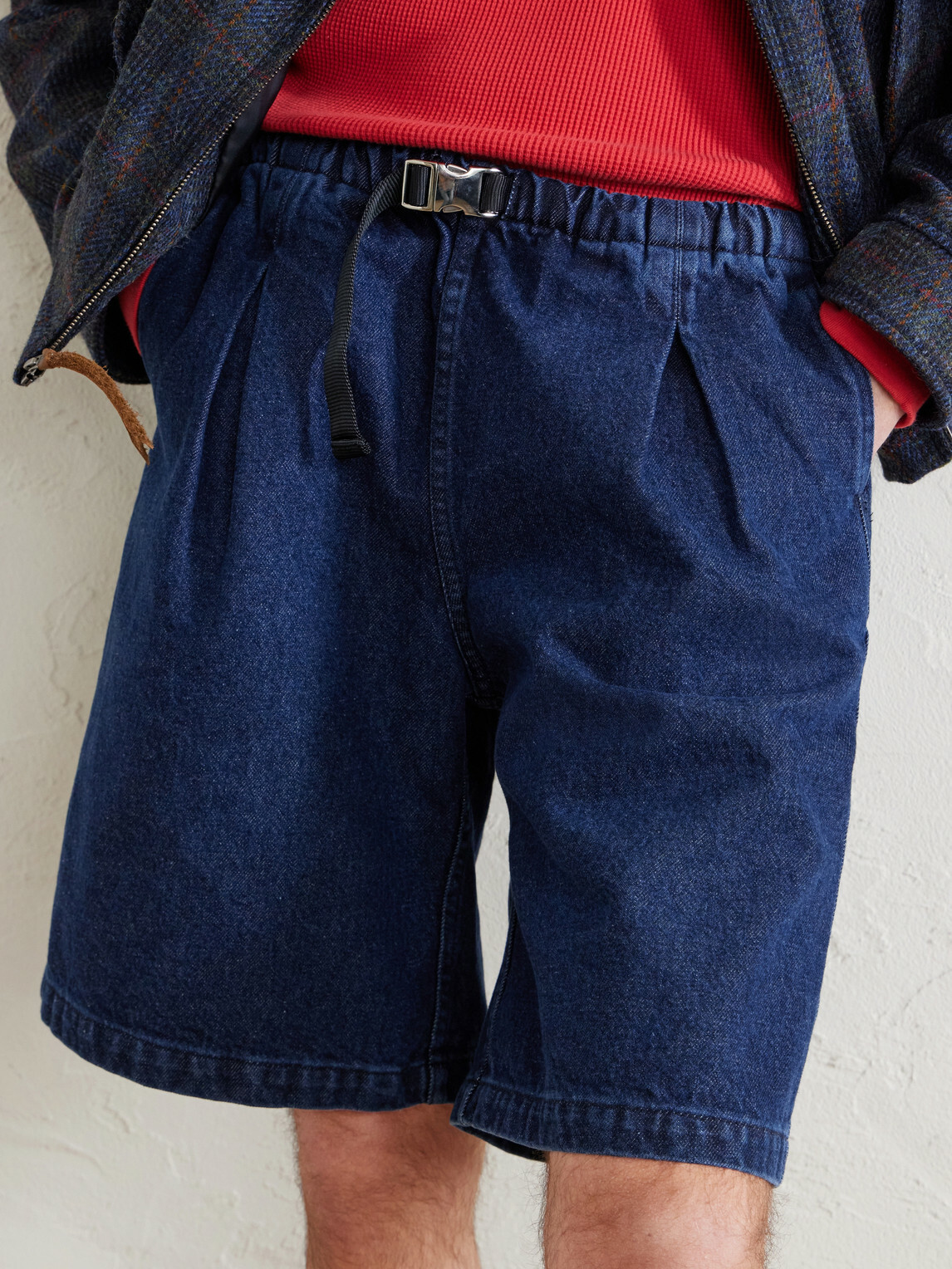 Monitaly - Wide-Leg Pleated Denim Shorts - Blue