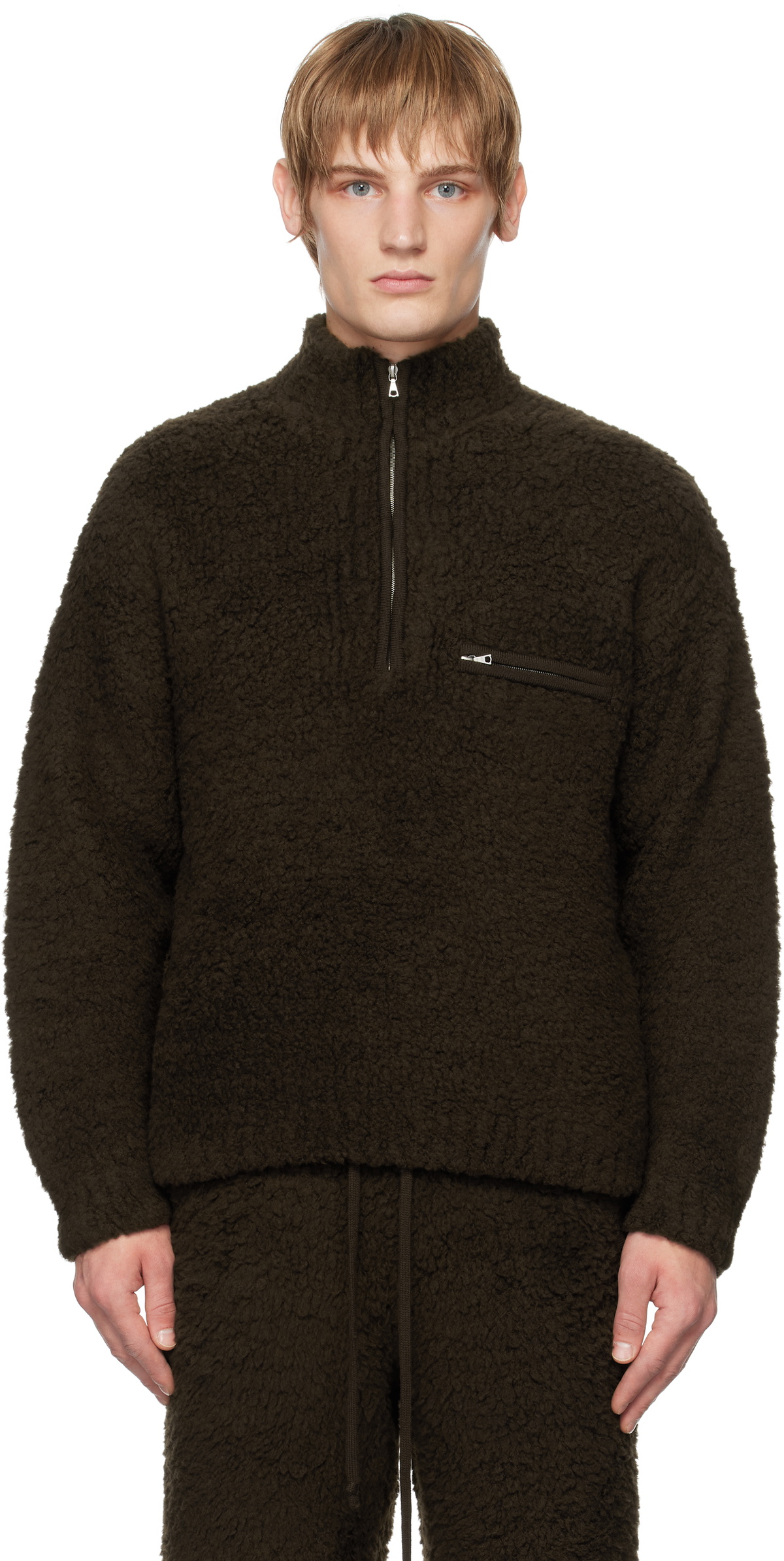 AURALEE Brown Merino Wool Boa Knit Half Zip Sweater Auralee AURALEE Brown Merino Wool Boa Knit Half Zip Sweater Auralee