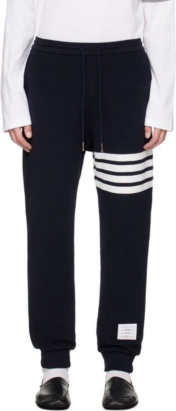 Photo: Thom Browne Navy 4-Bar Ottoman Sweatpants