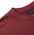 AMIRI - Logo-Appliquéd Leather-Trimmed Loopback Cotton-Jersey Sweatshirt - Burgundy