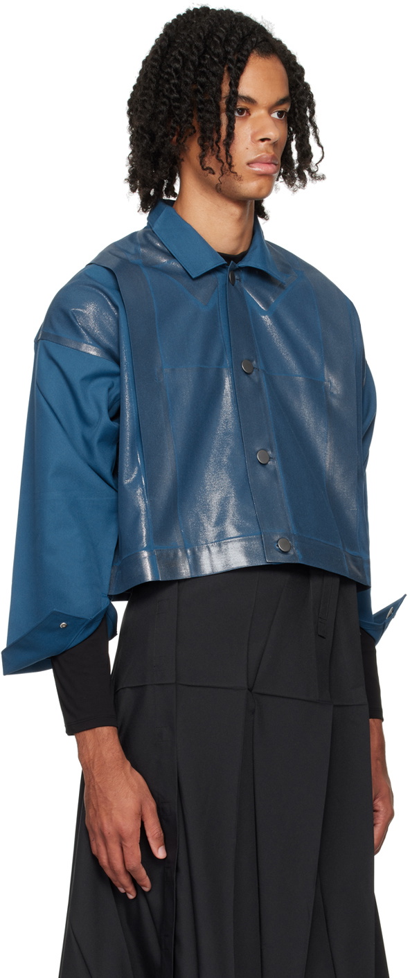 132 5. ISSEY MIYAKE Blue Tucked Foil Jacket