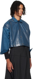 132 5. ISSEY MIYAKE Blue Tucked Foil Jacket