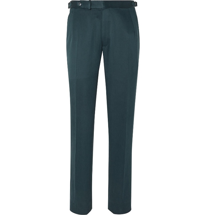 Photo: Brioni - Slim-Fit Silk-Twill Suit Trousers - Blue