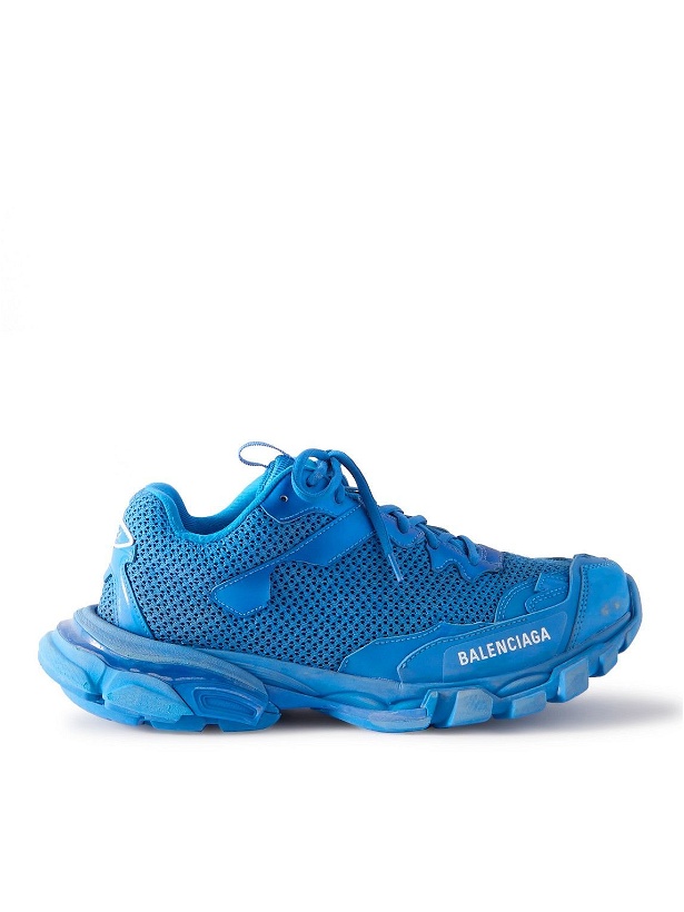 Photo: Balenciaga - Track.3 Distressed Mesh and Nylon Sneakers - Blue