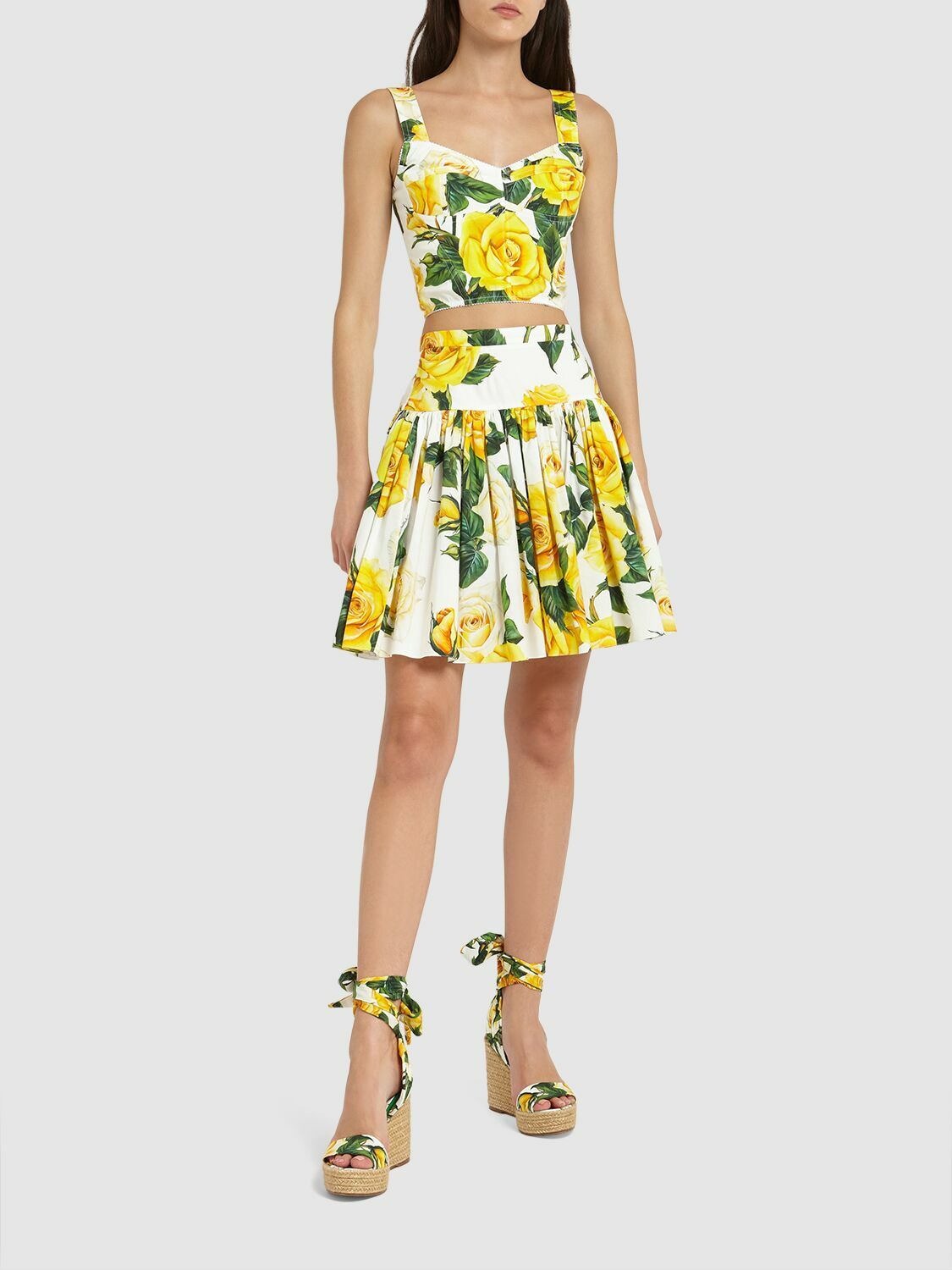 DOLCE & GABBANA - Rose Pleated Cotton Poplin Mini Skirt