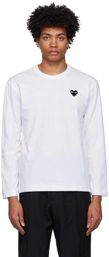 Photo: COMME des GARÇONS PLAY White & Black Heart Patch Long Sleeve T-Shirt
