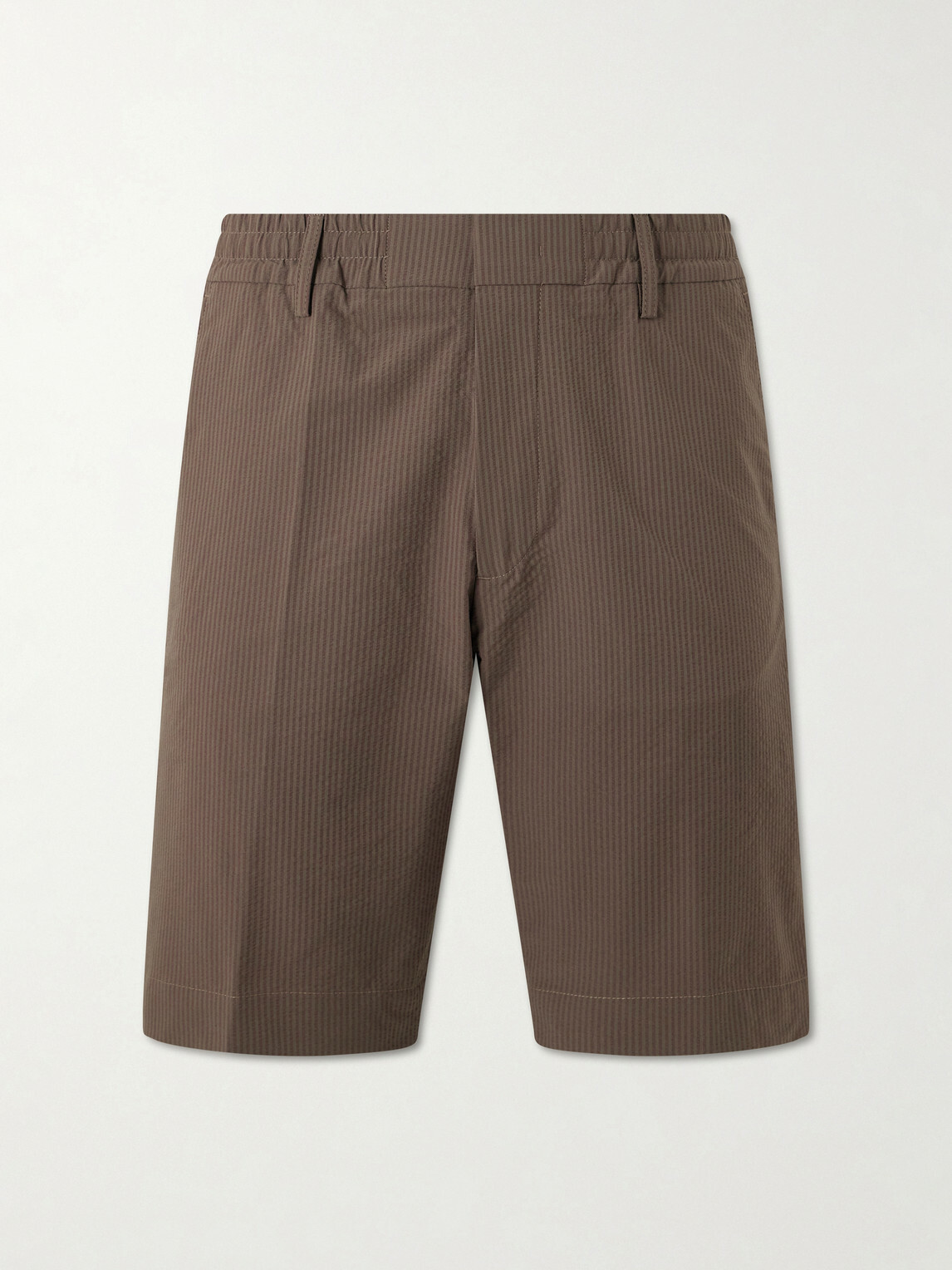 NN07 - Billie Straight-Leg Striped Seersucker Shorts - Brown